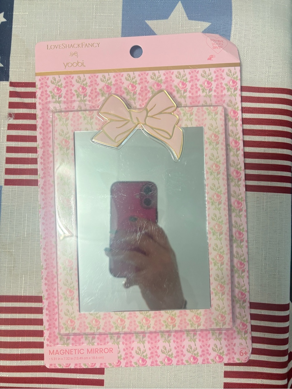 LoveShackFancy Pink Magnetic Mirror with Decorative Bow